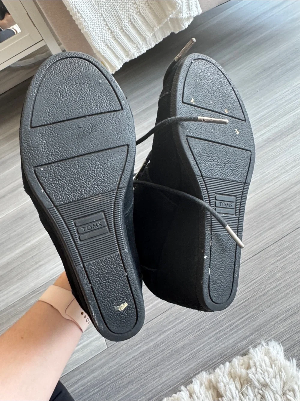 TOMS Desert Wedge Ankle Bootie in Black Suede